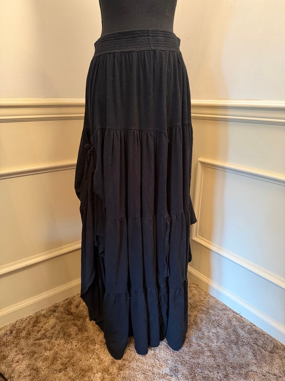 Denim & Supply Ralph Lauren Black Cotton Tiered Pickup Maxi Skirt Whimsygoth